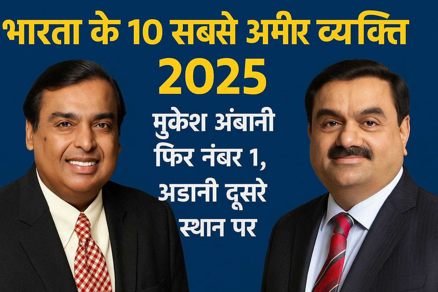 भारत के 10 सबसे अमीर व्यक्ति 2025: मुकेश अंबानी फिर सबसे ऊपर, अडानी दूसरे स्थान पर